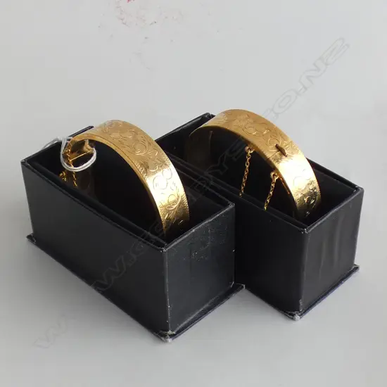 TWO VINTAGE GOLD PLATED HINGED BRACELETS 