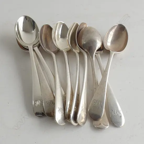 14 STG SILVER TEA SPOONS MOSTLY SHEFFIELD 1918 236 GRAMS