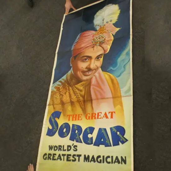 LARGE VINTAGE LITHO POSTER 'THE GREAT SORCAR' 2200x1010mm