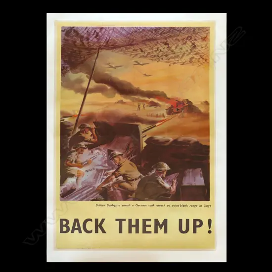 BRITISH WWII 'BACK THEM UP' POSTER, CANVAS BACKED, 840 x 590mm