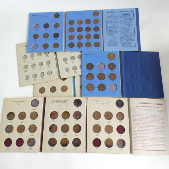 5 COIN FOLDERS 2 OF BRITISH PENNIES AND HALPENNIES ( INCOMPLETE)...
