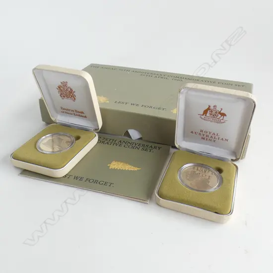 AUSTRALIAN ANZAC 75TH ANNIVERSARY COIN SET INCLUDES 2 5 DOLLAR COINS