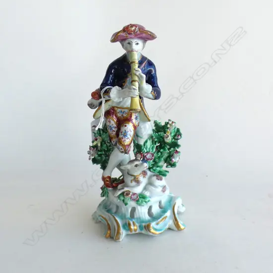 ANTIQUE PORCELAIN FIGURE; MAN PLAYING HORN (RESTORATIONS) H.175mm