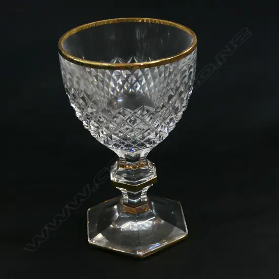 10 CORRE CRISTAL WINE GLASSES, GOLD RIMMED, ON HEXAGONAL KNOPPED STEMS & FOOT H143MM Ex Sultan of Brunei