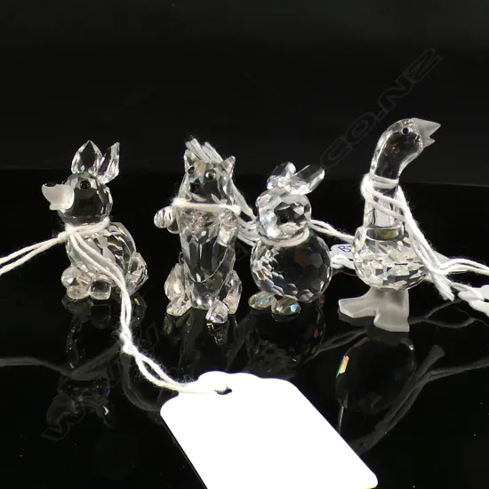 4 SM SWAROVSKI CRYSTAL ANIMALS; RABBIT, FOX, CAT & GOOSE (H 45MM)- EACH IN ORIGINAL BOX