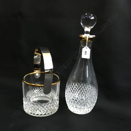  CORRE CRISTAL DECANTER AND ICE BUCKET GOLD RIMMED Ex Sultan of Brunei