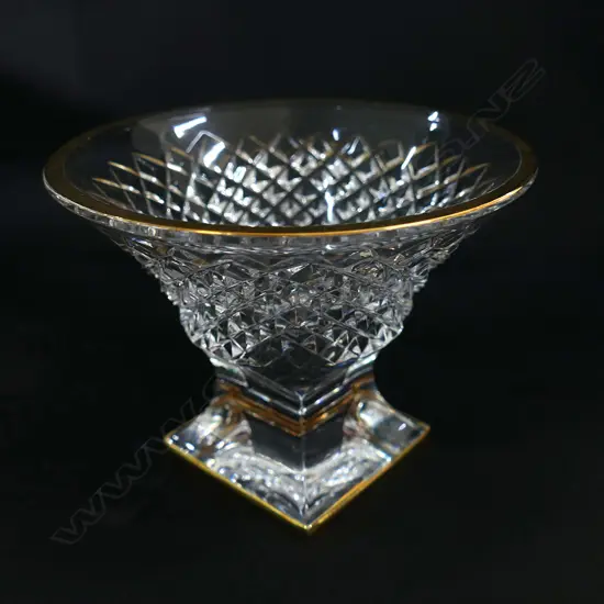 12 CORRE CRISTAL COUPES , GOLD RIMMED, ON HEXAGONAL KNOPPED STEMS AND FOOT H 123MM Ex Sultan of Brunei