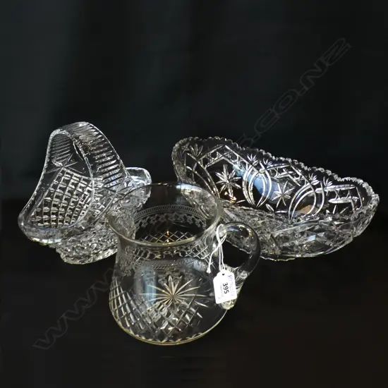 3 PCES CRYSTAL; BASKET, JUG & BOWL W.310mm