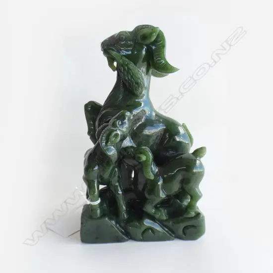 CHINESE JADE CARVING; GOATS H.185mm