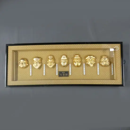 JAPANESE GILT 7 LUCKY GODS NAMED & FRAMED 420 X 1120mm.