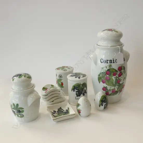13 PCS PORCELAINE DE PARIS DECOR LES FRUITS SAUVAGES - CANISTERS, DISHES, S&P ETC..