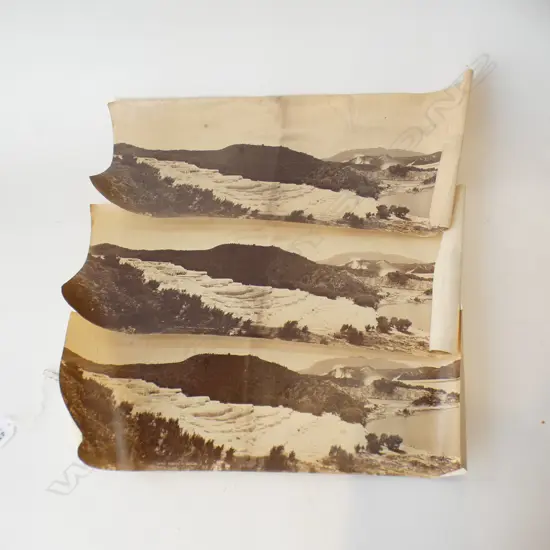 3 VINTAGE REPRINT PANORAMIC PHOTOS 'THE PINK TERRACE ROTOMAHANA' 150x400mm