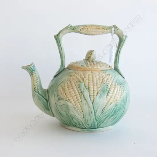 LARGE MAJOLICA TEA KETTLE