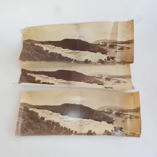 3 VINTAGE REPRINT PANORAMIC PHOTOS 'THE PINK TERRACE ROTOMAHANA' 150x400mm