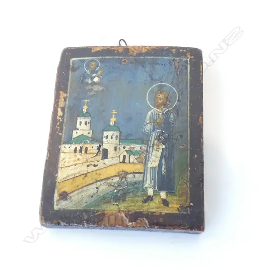 ANTIQUE RELIGIOUS IKON ON WOOD 90 X 70 MM