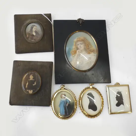 6 MINIATURE PORTRAITS; SILHOUETTES ETC