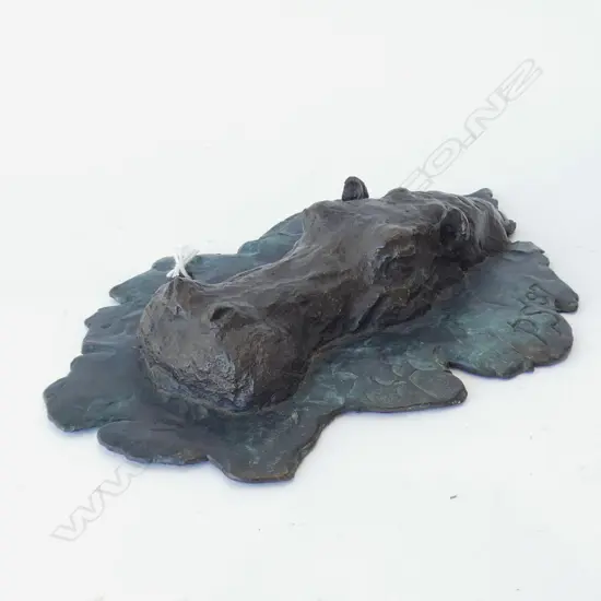 BRONZE HIPPO SCULPTURE L.180mm SIGNED 'P.S 97'