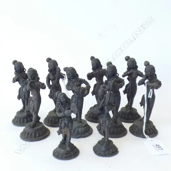 10 NEPALESE BRONZE HINDU MUSICIANS H 90 MM
