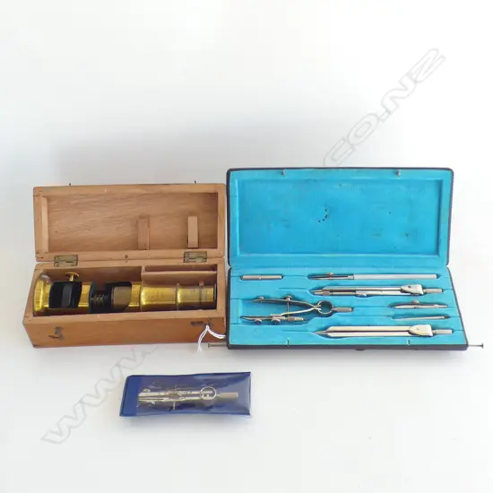 PORTABLE MICROSCOPE, CASED + DRAFTING TOOLS