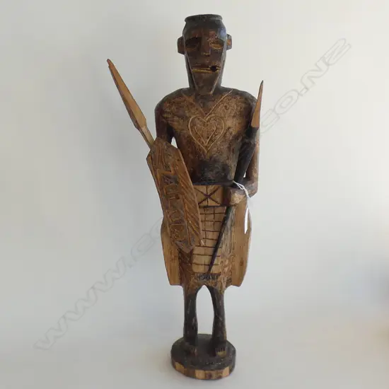 CARVED WOODEN AFRICAN MAN WITH SPEAR. H.540mm