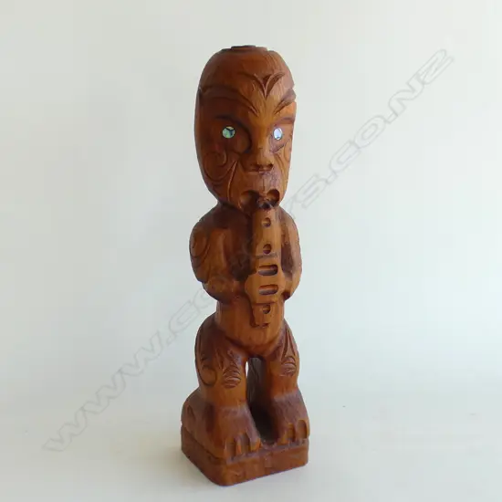 CARVED WOODEN MAORI FIGURE H.350mm