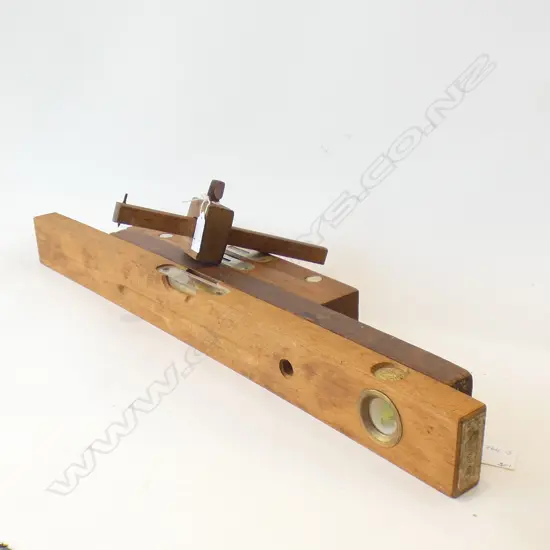 4 OLD WOODEN LEVELS (2 GERMAN) + PRIMITIVE WOODEN SLIDE RULE