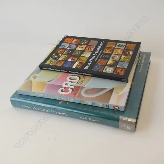 3 NZ REFERENCE BOOKS; CROWN LYNN BY VAL MONK / NZ POTTERY & NZ POTTERY MARKS