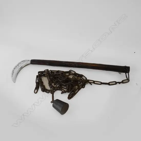 JAPANESE KUSARIGAMA WEAPON; WEIGHT + CHAIN + HOOKED BLADED STAFF