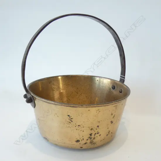 SM VICTORIAN CAST BRASS PRESERVING PAN WITH FORGED IRON HANDLE  DIA 250MM