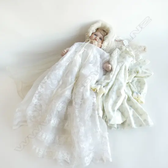 HILLVIEW LANE LTD ED. OF 360 DOLL IN CHRISTENING GOWN + 2 DRESSES; SMOCKED & WHITE GUAZE 