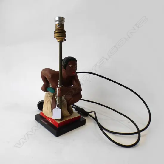 PAINTED RESIN MAORI WARRIOR LAMP H.320mm