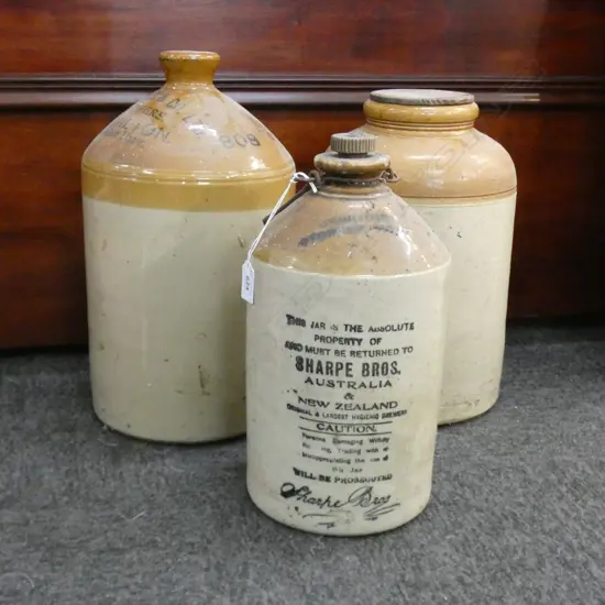 3 VINTAGE CERAMIC CROCKS H.380mm