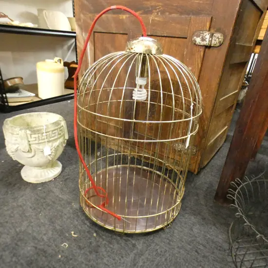 OLD BRASS BIRD CAGE LIGHT FITTING H 560 DIA 480MM