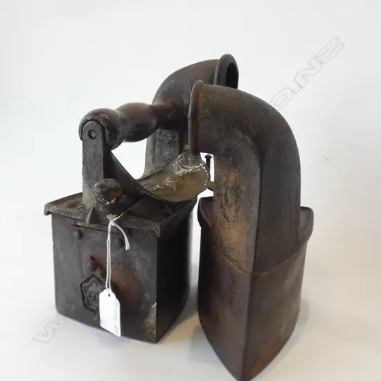 2 LG VICTORIAN CAST IRON IRONS WITH WOODEN HANDLES 