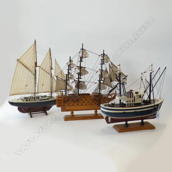 2 MODEL SAILING SHIPS + 1 OTHER - LARGEST L 380MM