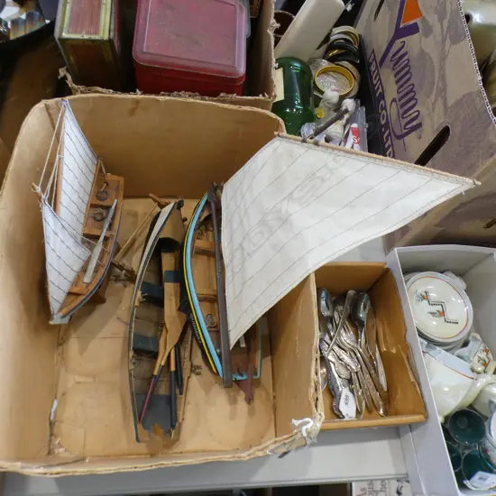 3 MODEL BOATS - 1 ROW BOAT & 2 YACHTS - LARGEST L 300MM