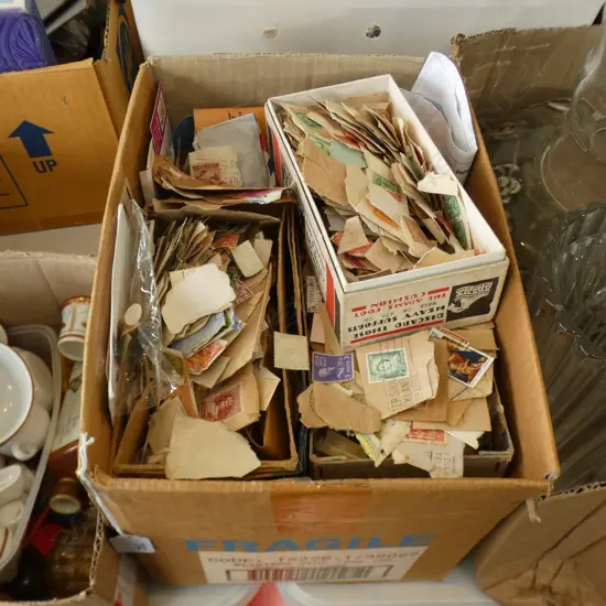 BOX LOT ASST. STAMPS ETC