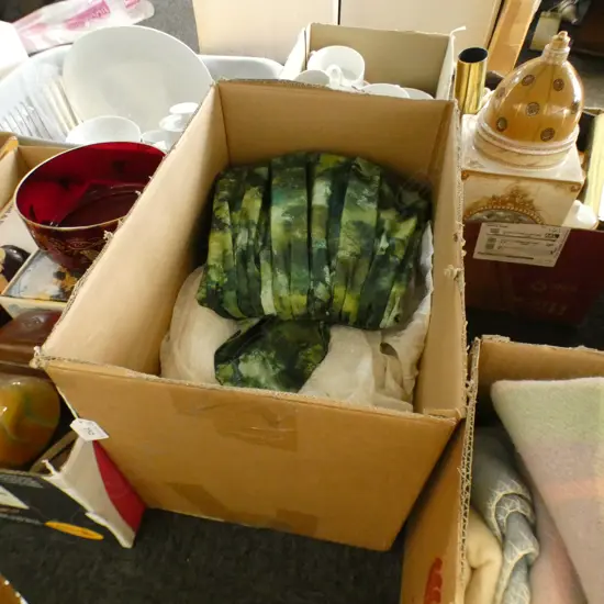 BOX LOT VINTAGE CLOTHES; 60s GREEN DRESS, WEDDING DRESS ETC