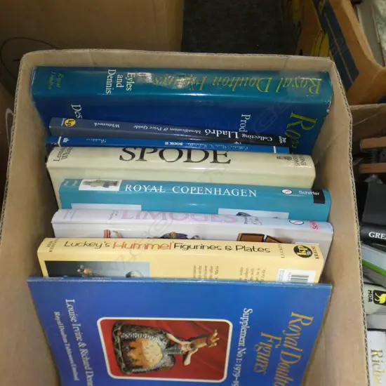 BOX ANTIQUES & COLLECTORS REFERENCE BOOKS INCL LLADRO, ROYAL DOULTON FIGURES ETC.