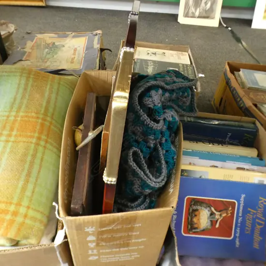 BOX LOT ARTWORKS, BLANKET ETC