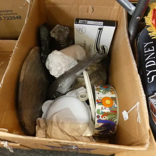 BOX LOT CASSEROLES PLASTER LION SILVER PLATED HOERDOEVRES DISH