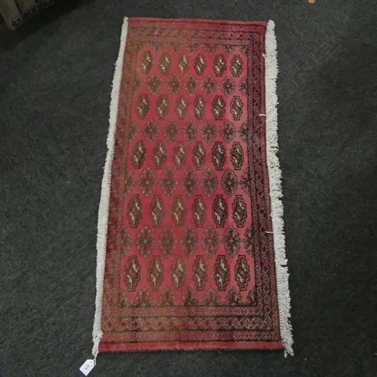 #83M PERSIAN TURKOMAN HAND KNOTTED RUG 104 X 45 CM