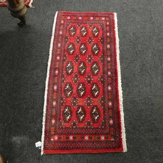 #89A PERSIAN TURKOMAN HAND KNOTTED RUG 104 X 45 CM