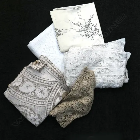 SIX ASSORTED LACE TABLECLOTHS