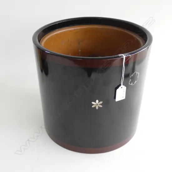 QUALITY JAPANESE BLACK LACQUER COPPER LINED HIBACHI/JARDINIERE, H.260mm. DIA.275mm