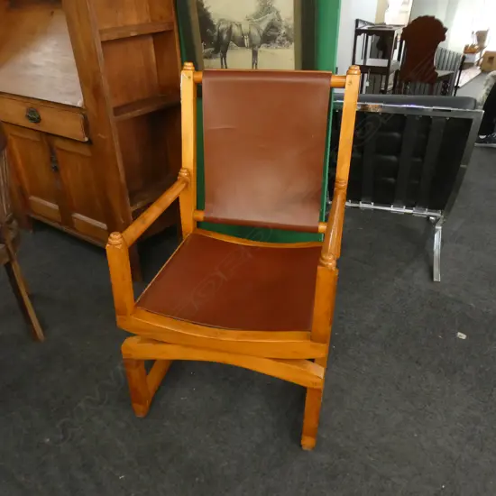 VINTAGE LEATHER & WOOD CHAIR