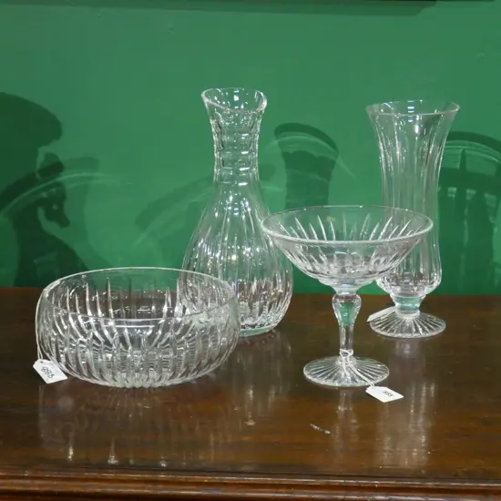 4 PCES STUART CRYSTAL; VASE, CARAFE, COMPORT & BOWL - 2 w. BOXES