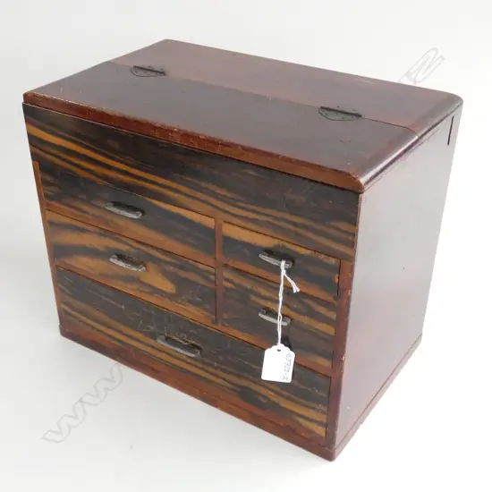 1920'S JAPANESE PERSIMAN WOOD FRONT SEWING BOX 320 x 200 x 260mm