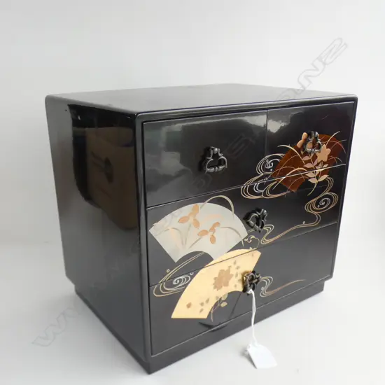 SM  JAPANESE BLACK LACQUER 4 DRAWER CABINET 310 X 280MM