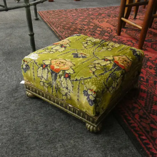 VINTAGE GREEN VELVET SQUARE STOOL 350x350mm